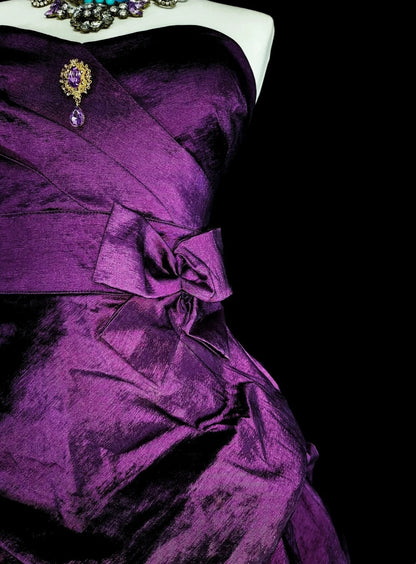 Jolie Robe de Bal Courte sans Bretelles en Satin Violet pour Bal de Promo, Robe Courte de Soirée N2713