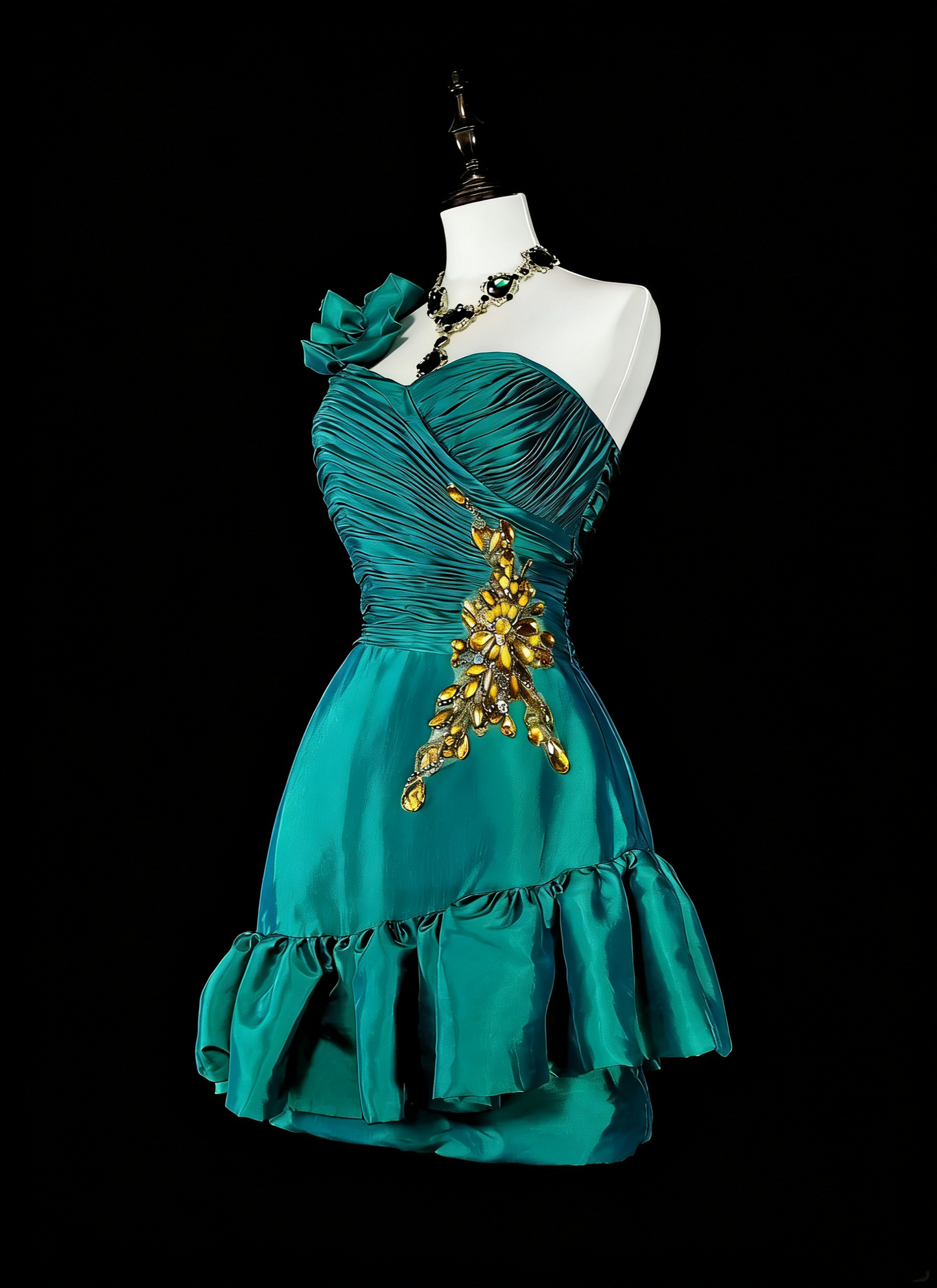 Schickes Etui-Kleid, One Shoulder, Grün, Satin, Abschlussball, Kurz, Mini, Homecoming-Kleid, Hoco-Kleid N2717