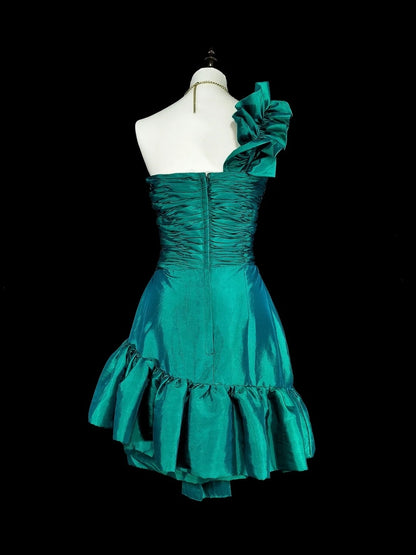 Schickes Etui-Kleid, One Shoulder, Grün, Satin, Abschlussball, Kurz, Mini, Homecoming-Kleid, Hoco-Kleid N2717