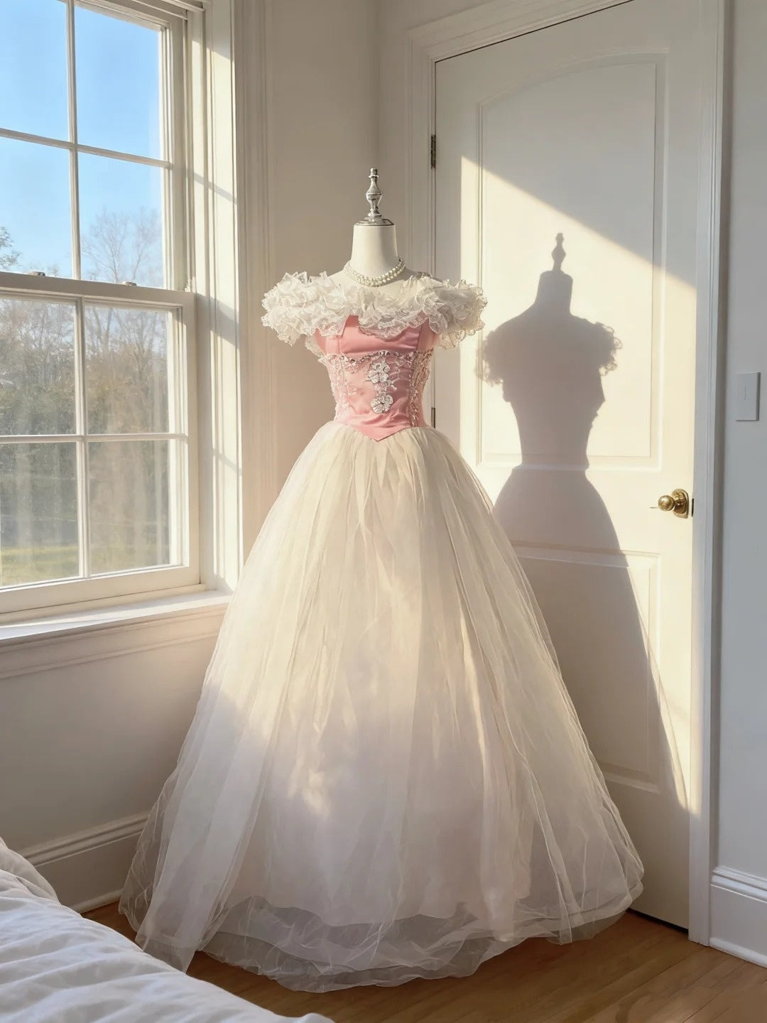 Superbe Robe de Bal Épaules Dénudées Blanche et Rose Robe de Quinceañera Longue Douce 15 16 Ans Robes de Quinceañera Vestido de Princesa RB4491