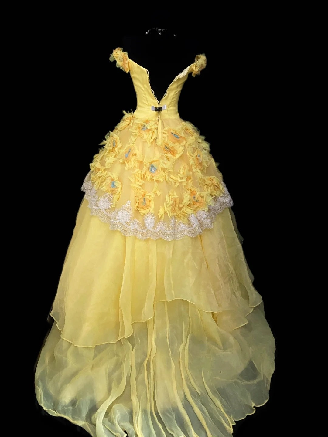 Princess Ball Gown Off The Shoulder Yellow Long Lace Sweet 16 Dresses Seventeen Quince Dress RB4020
