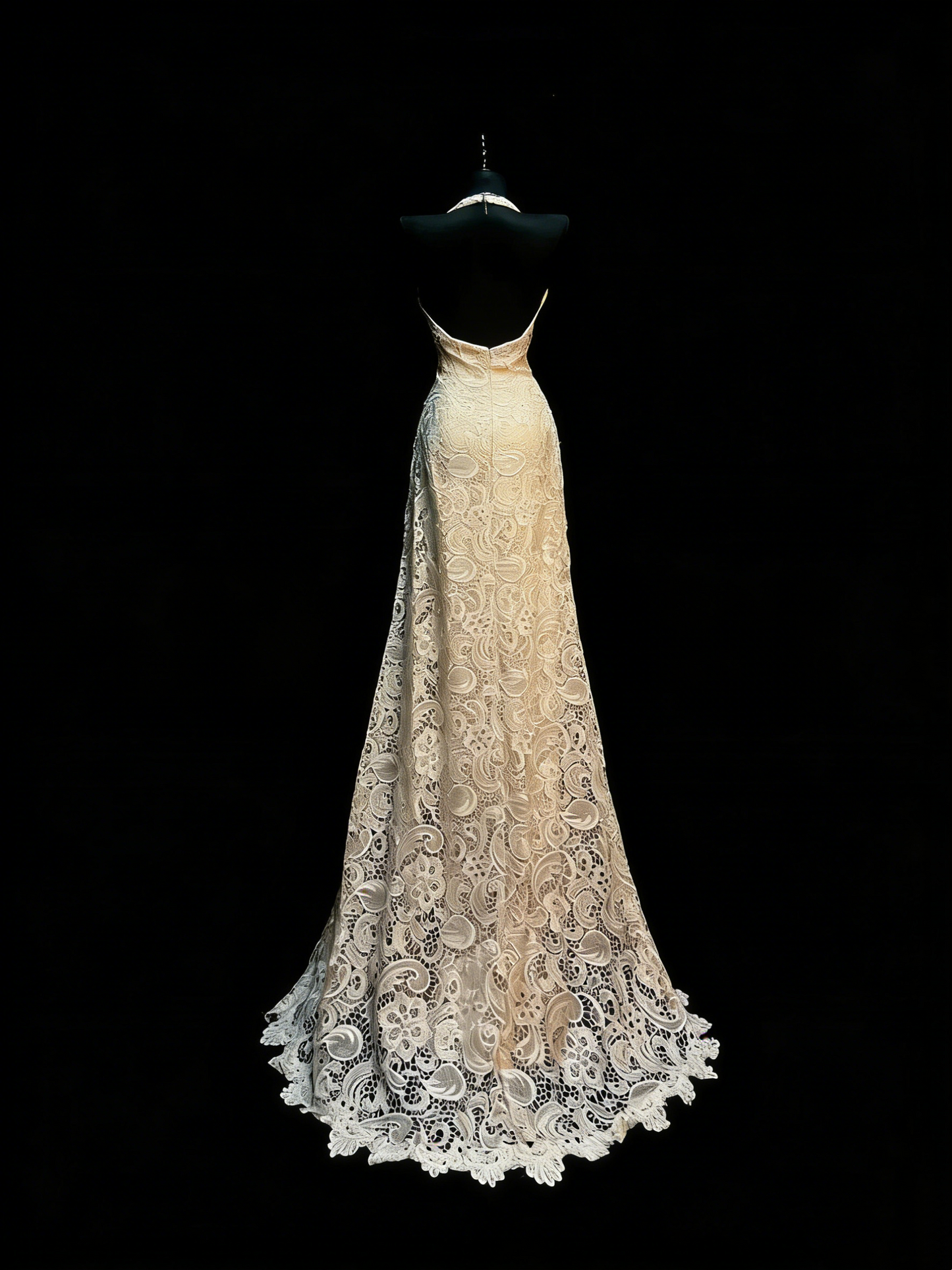 Robe de bal longue en dentelle champagne, coupe trapèze, col en V, style sobre, idéale pour les jeunes filles (N1187)