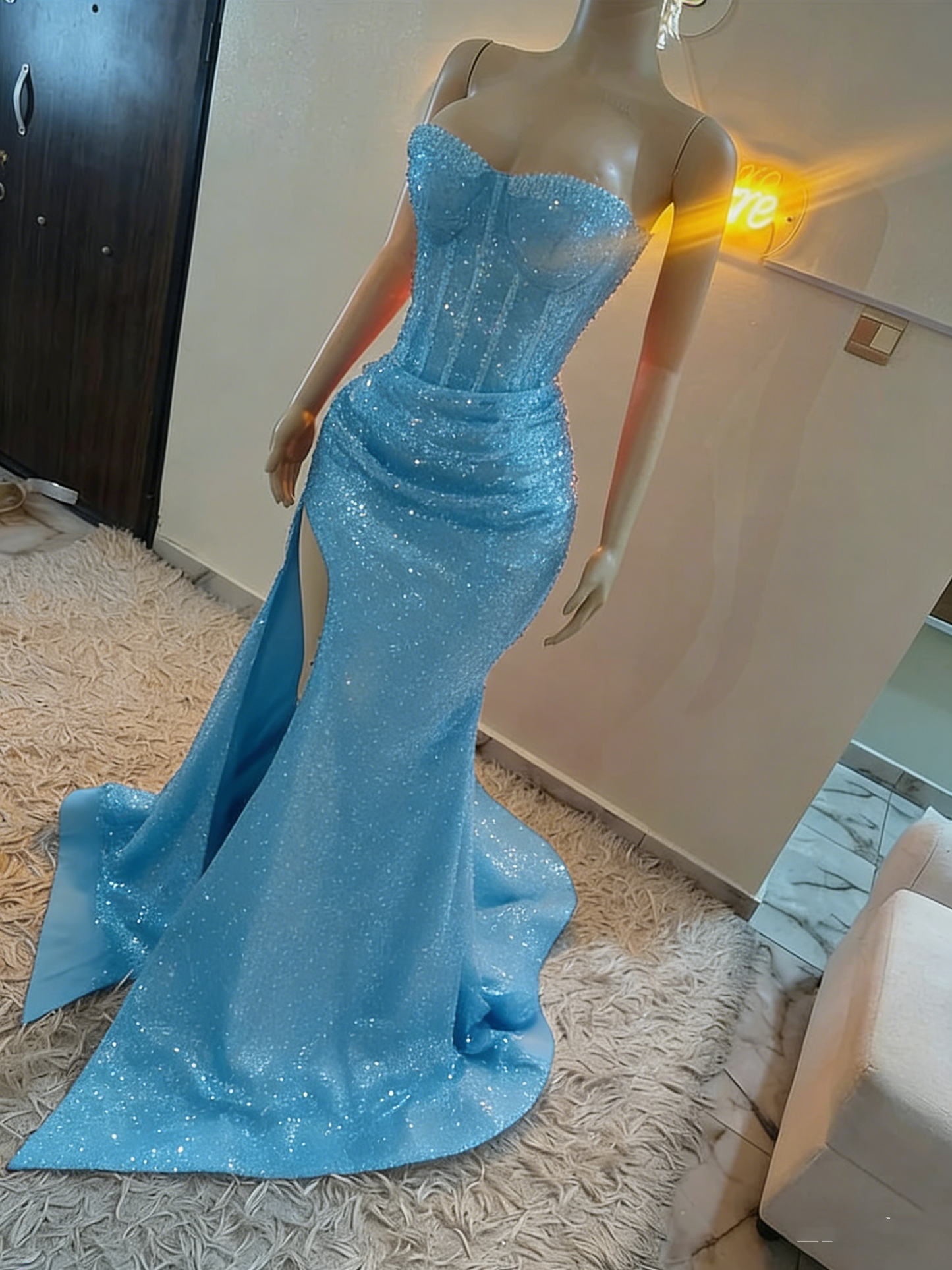 Stunning Mermaid Sweetheart Red Slit Sequin Prom Dresses Inspiration Prom Dress Princess Graduation Dress B424