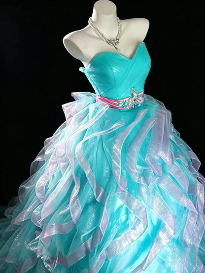 Sweet Ball Gown Sweetheart Blue Organza Tiered Layers Sweet 16 Dresses Quinceanera Dress Long 15 Vestidos De Fiesta N4204
