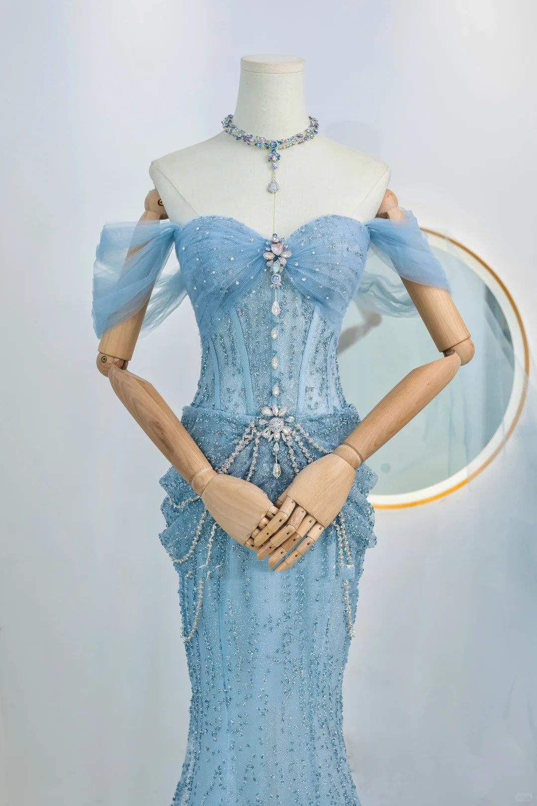 Robe de soirée longue sirène scintillante bleu à paillettes avec épaules dénudées, tenue d'anniversaire, robe de bal de promo N2842