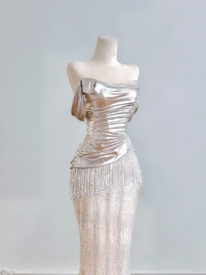 Sparkling Mermaid Off The Shoulder Champagne Sequin Long Prom Dresses Impress 18th Birthday Outfits Party Gown N389