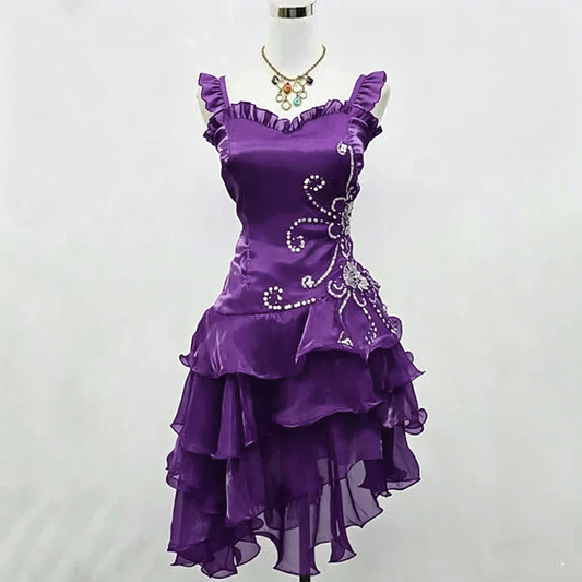Simple Ball Gown Spaghetti Strap Purple Short Mini Party Dress Cocktail Homecoming Dresses N3909