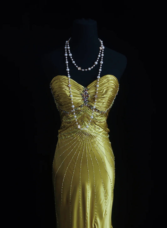 Vintage Prom Dresses Aesthetic 80s Retro Mermaid Sweethert Green Satin Long Formal Outfits N2334