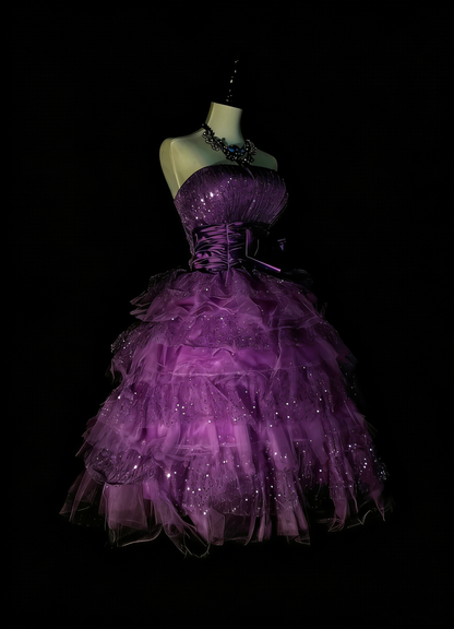 Robe de bal bustier unique en tulle violet, inspiration années 2000, robes de bal courtes, inspiration robes de soirée N1363