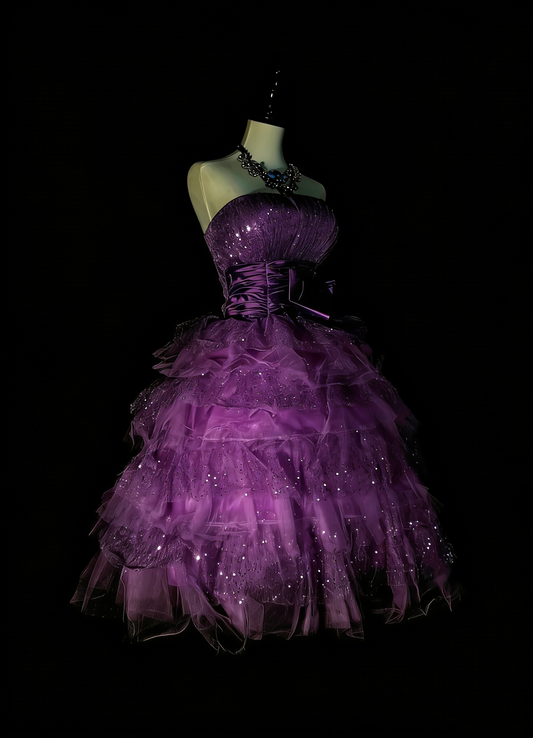 Unique Ball Gown Strapless Purple Tulle Inspo 2000s Hoco Gowns Short Inspo Homecoming Dresses N1363