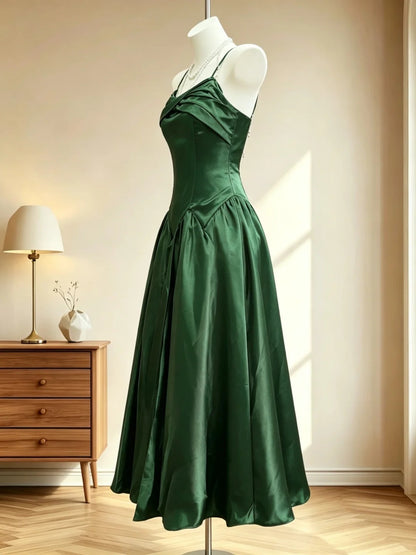 Robes de bal simples, ligne A, bretelles spaghetti, vert foncé, sans manches, robe de soirée formelle RB3070