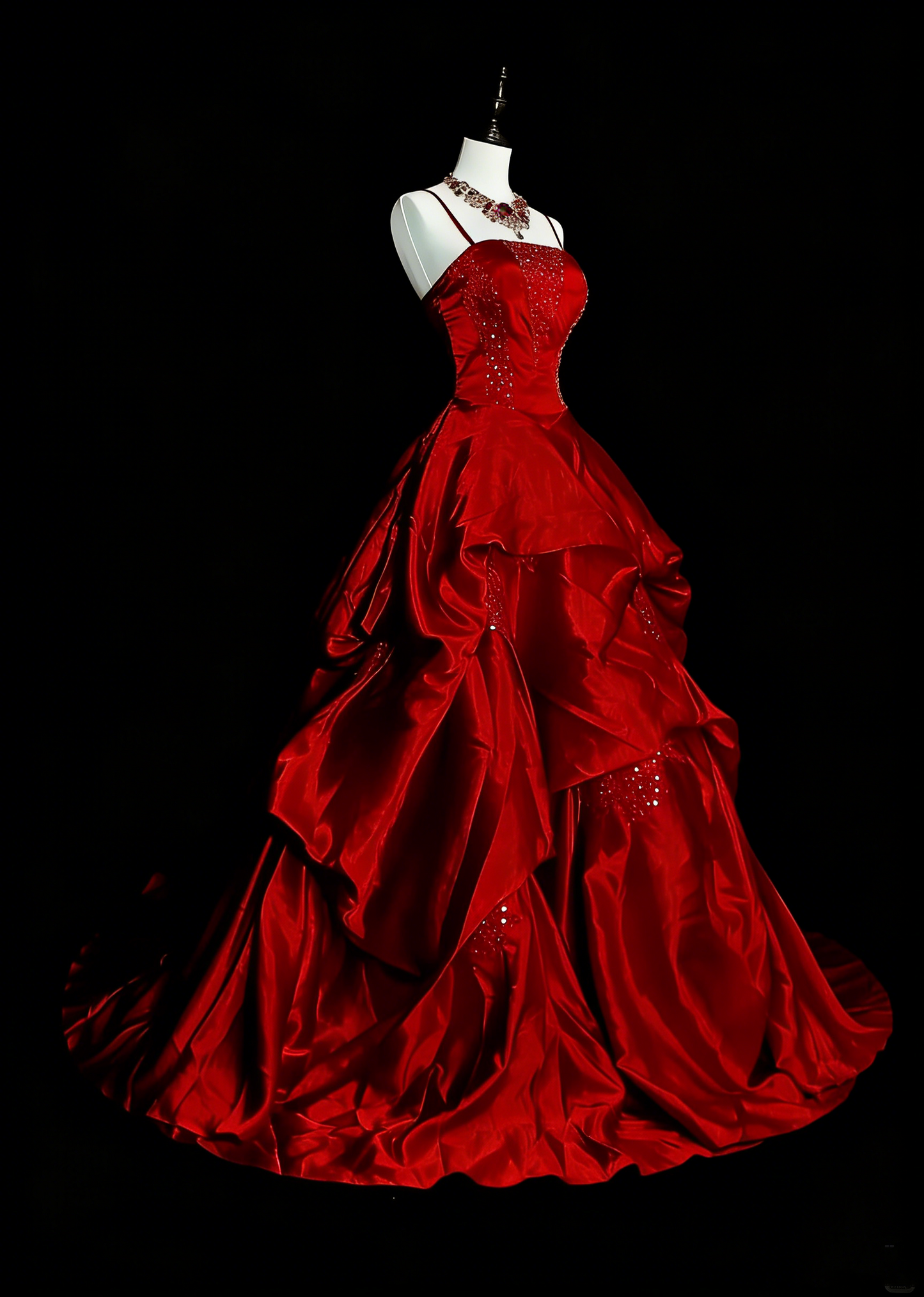 Robe de bal à fines bretelles en satin bordeaux, robe de soirée, robe de cérémonie, style vintage, N1776