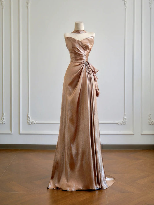 Simple A Line Sweetheart Champagne With Slit Prom Dresses Long Evening Formal Gown BirthdayParty Gowns N375