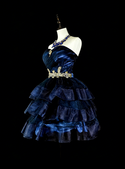 Jolie robe de bal bustier bleu marine en tulle, robes de remise de diplôme courtes mini robes de rentrée Hoco N2718