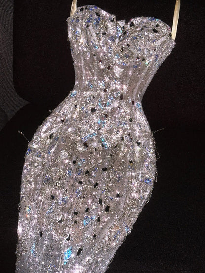 Vintage 80er Jahre Brautkleid Meerjungfrau Herzausschnitt Pailletten Weiß Langes Brautkleid Figurbetontes Brautkleid N1262