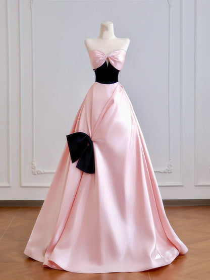 Zeitloses Ballkleid mit Herzausschnitt, langes, rosa Satin-Abendkleid, Inspiration für Partykleider N400
