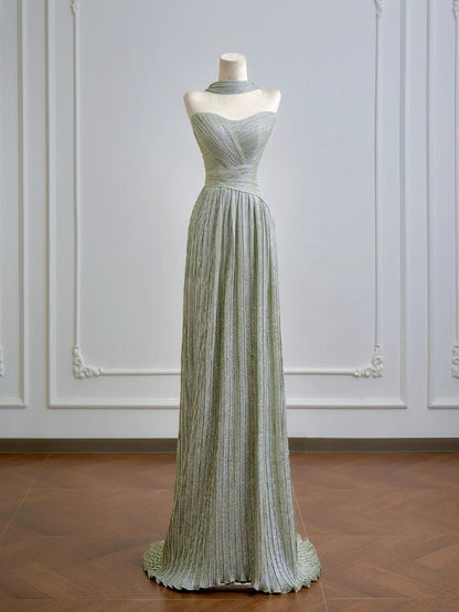 Romantisches, trägerloses, langes, salbeigrünes A-Linien-Abendkleid – ein echter Hingucker zum 18. Geburtstag – Partykleid N394