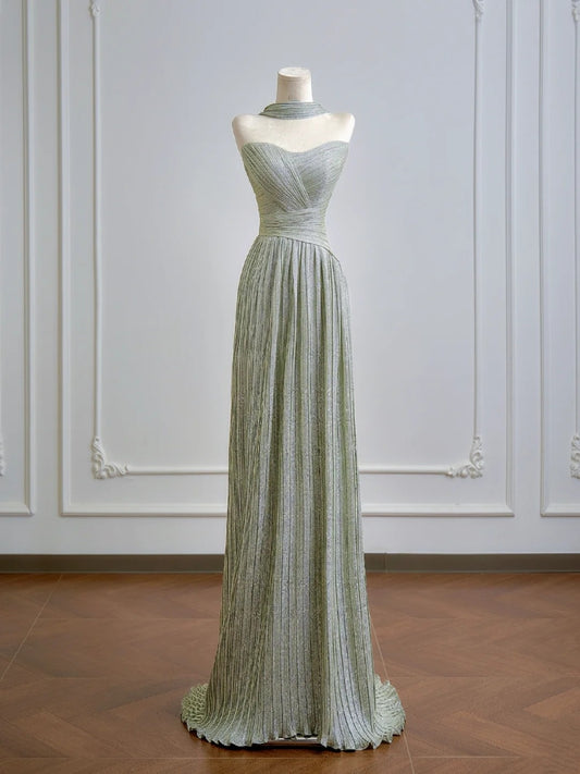 Robe de bal longue vert sauge, coupe trapèze, bustier, romantique, idéale pour un 18e anniversaire (N394)