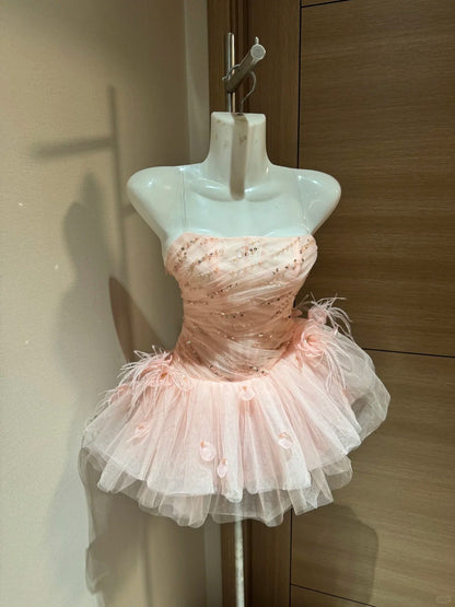 Robe de bal mignonne bustier rose poudré en tulle inspiration "Nuit à Rio" idées de robes de bal de promo Robes de bal de promo RB4034