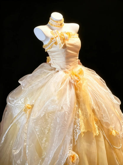 Sweet Ball Gown Strapless Organza Yellow Sweet 16 Dresses Quinceanera Dress Long 15 Vestidos De Fiesta N4200