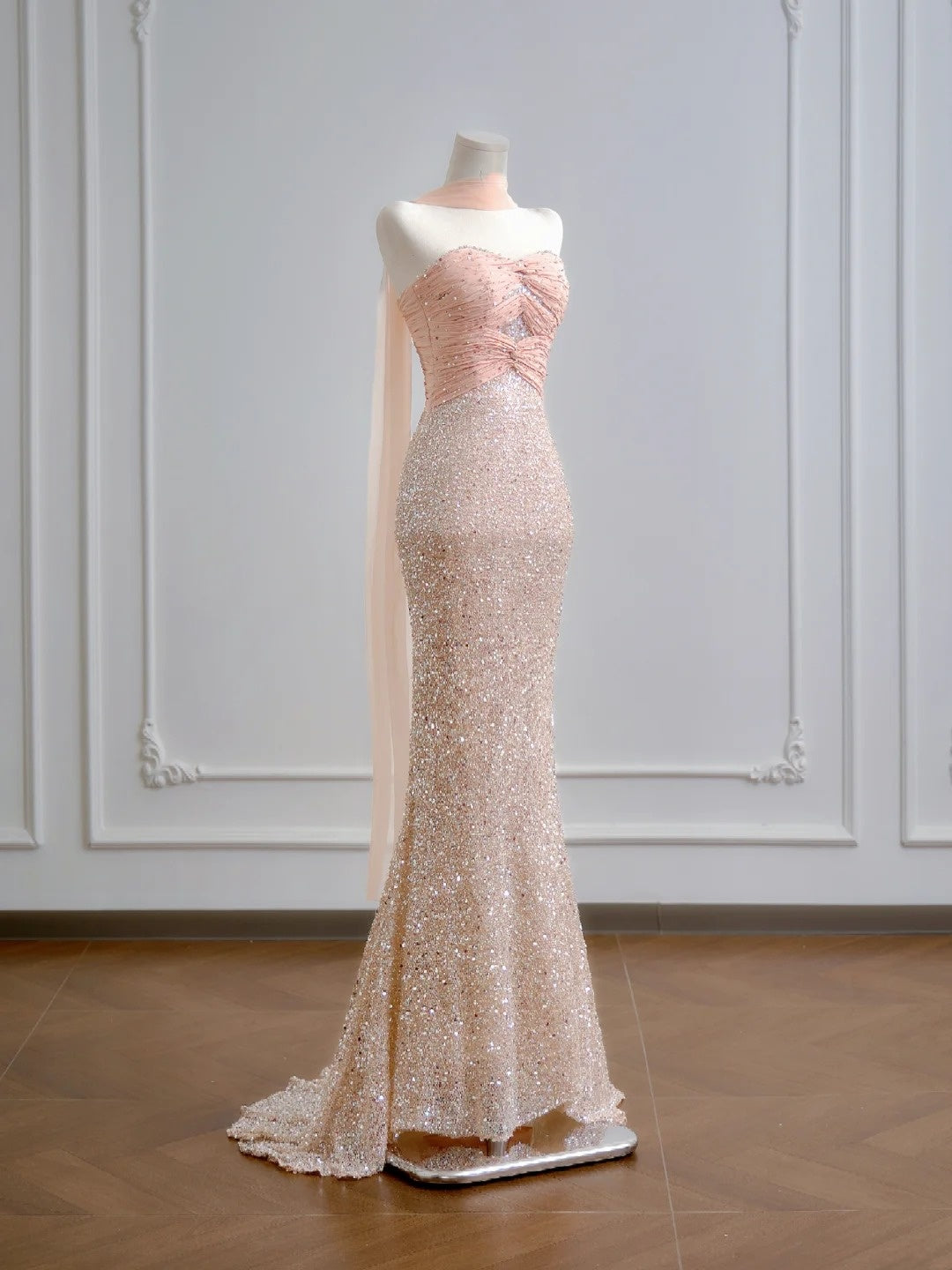 Sparkling Mermaid Sweetheart Champagne Pink Sequin Long Prom Dresses Impress 18th Birthday Outfits Party Gown N386