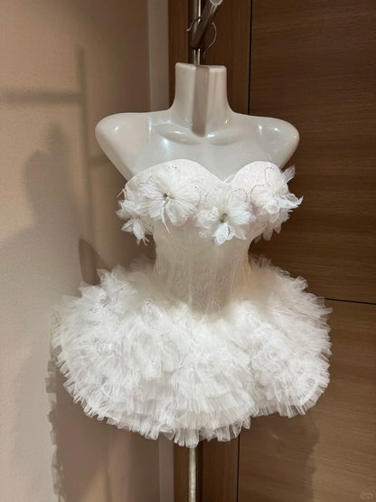 Jolies robes de bal bustier en tulle blanc pour une soirée à Rio, inspiration robes de bal Hoco Idées robes de bal RB4033