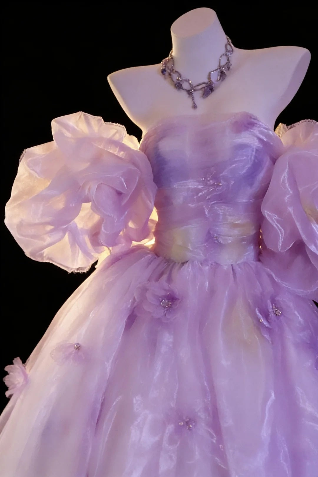 Fairy Ball Gown Off The Shoulder Lilac Floral Organza Quince Dresses Quinceanera Dress N2960