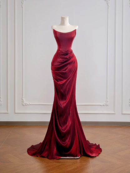Romantisches, trägerloses, burgunderrotes Meerjungfrauen-Abendkleid mit Rüschen – ein beeindruckendes Outfit für den 18. Geburtstag (Partykleid N396)