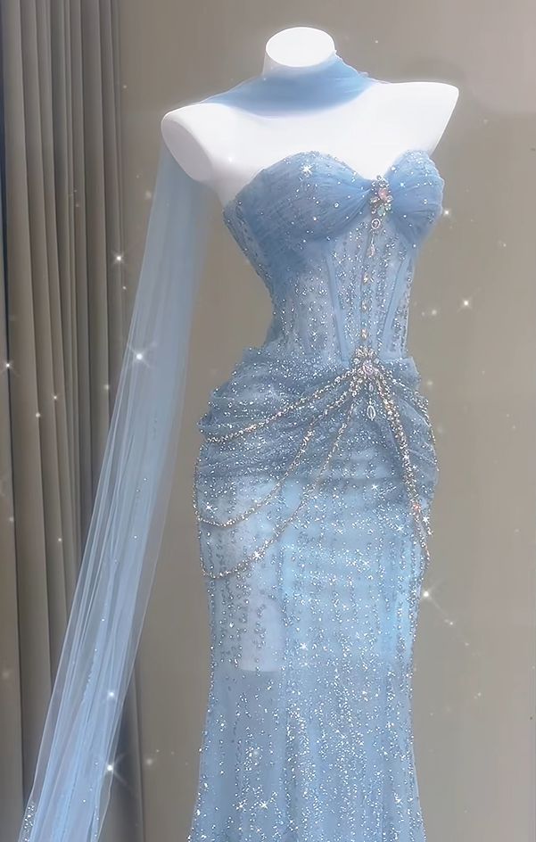 Robe de bal sirène bleue, décolleté cœur, tulle, longue robe de soirée formelle AB1664