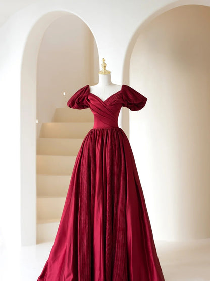 Stilvolles, bordeauxrotes A-Linien-Abendkleid mit V-Ausschnitt und Ärmeln – Inspiration für formelle Party- und Abschlussballkleider (Modell N197)
