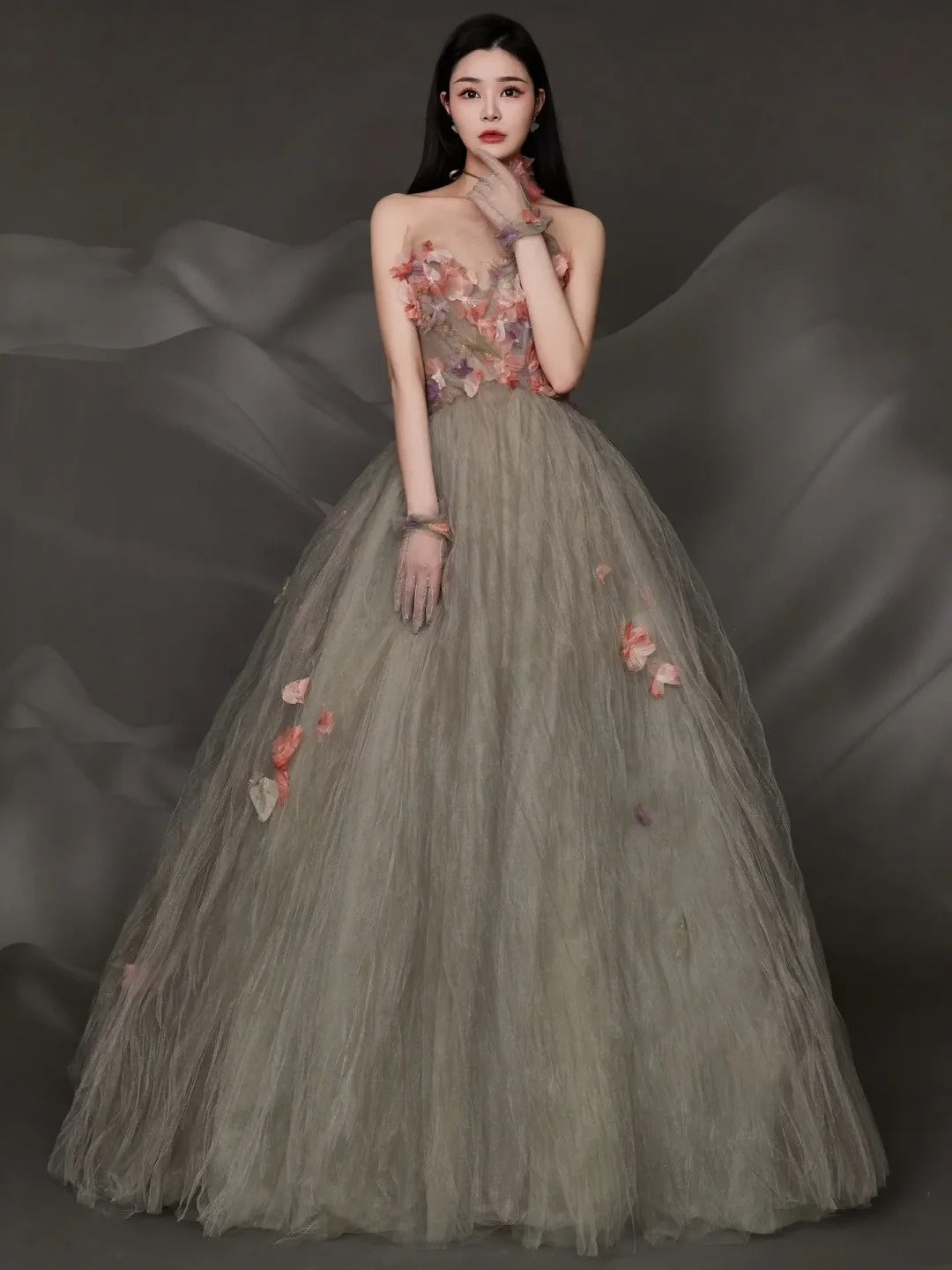 Robe de bal charmante sans bretelles en tulle, longue robe de soirée formelle N275