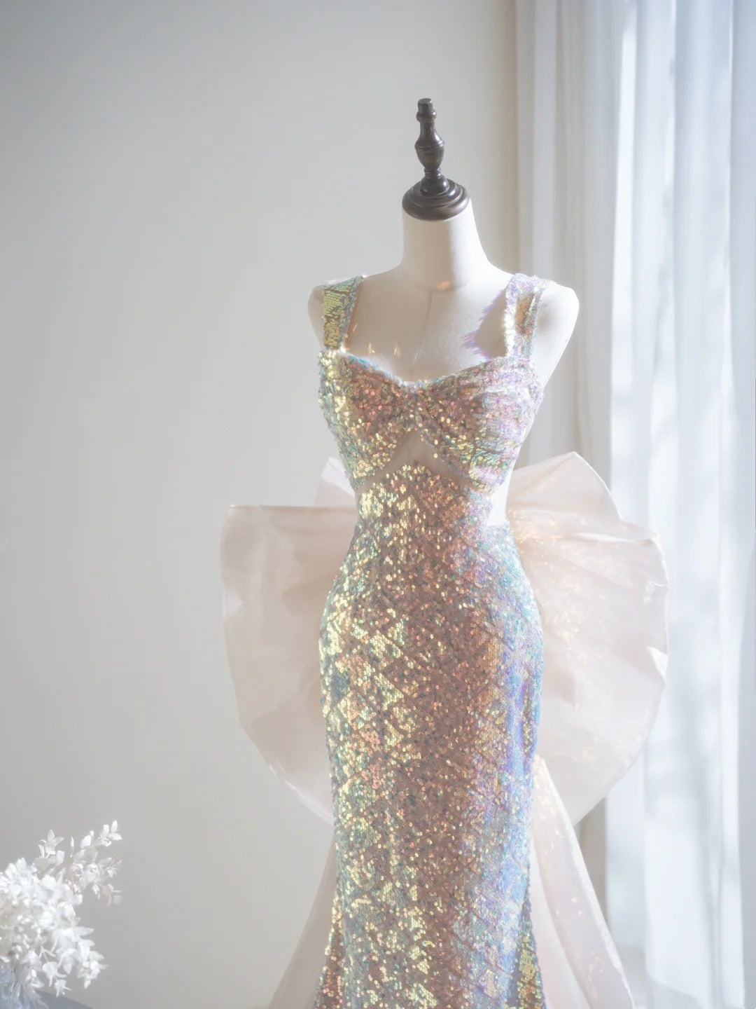 Robe de bal longue à paillettes et col carré, style sirène scintillant, sans manches, robe de soirée A022