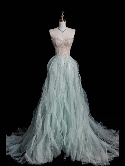 Funkelndes, mintgrünes Pailletten-Abendkleid in A-Linie mit Herzausschnitt – modisches und ästhetisches Kleid für Schul- und Partyveranstaltungen, AB2230
