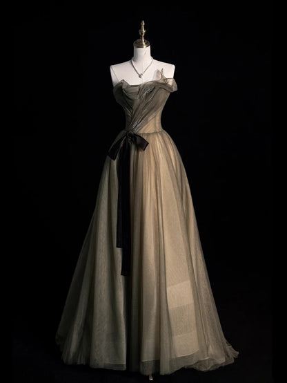 Elegantes, trägerloses, ärmelloses Ballkleid aus Tüll für den Abschlussball, langes formelles Kleid für die High School, N1263