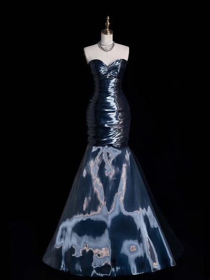 Robe de bal sirène bleu marine à décolleté cœur, inspiration robe de princesse pour remise de diplôme B432