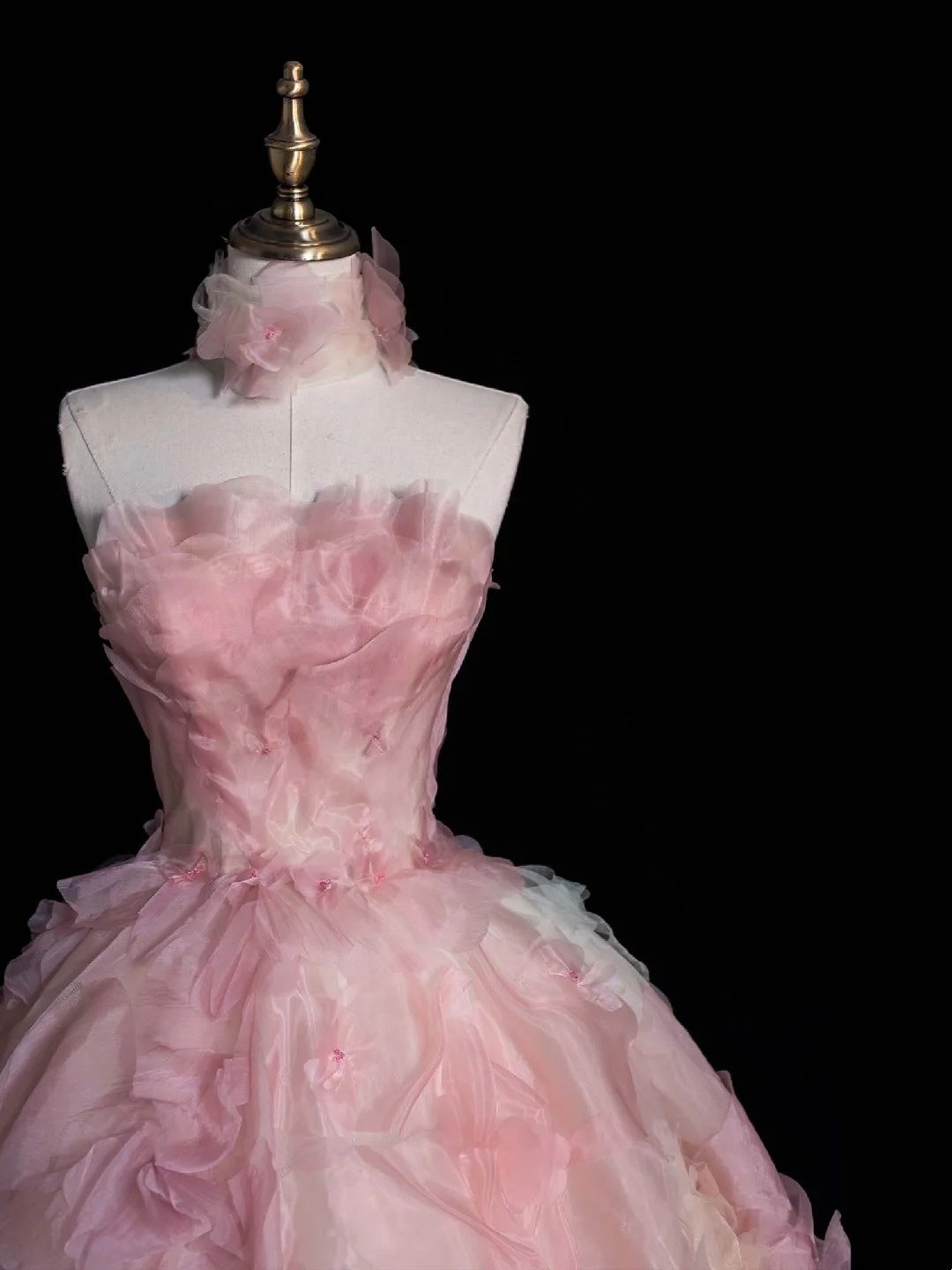 Robe de bal modeste sans bretelles en tulle rose à fleurs, inspiration robes de soirée, robe de princesse formelle N755