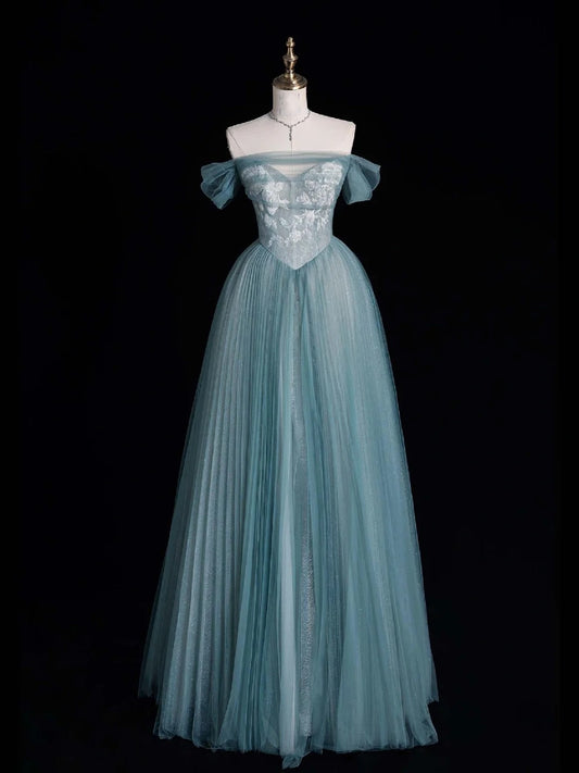 Beautiful Ball Gown Off The Shoulder Blue Tulle Long Prom Dresses Inspiration Evening Gowns Formal Dress N1228