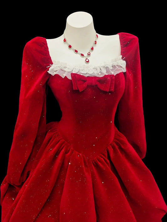 Elegant Ball Gown Square Neck Red Velvet Inspo Ideas Senior Short Mini Party Cocktail Homecoming Dresses N4519