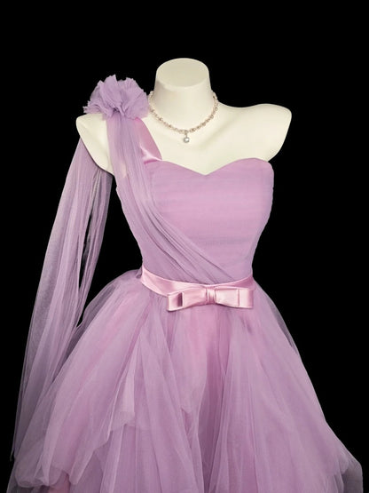 Dream A Line One Shoulder Lila Tüll Kurzes Abschlusskleid High School Homecoming Kleider N4551