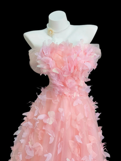 Prinzessin Abschlussballkleider Formelle Ballkleider Schulterfrei Pink Tüll Lange Partykleider N4506