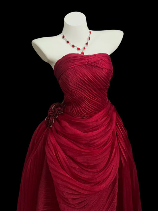 Princess Prom Dresses Formal Mermaid Strapless Sleeveless Red Long Party Gowns N4516