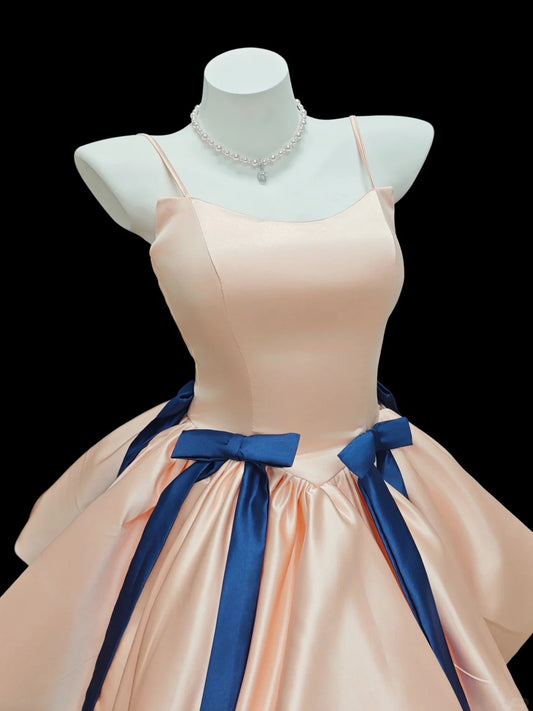 Romantic Ball Gown Spaghetti Strap Blush Pink Satin Senior Inspo Graduation High School Homecoming Dresses N4502