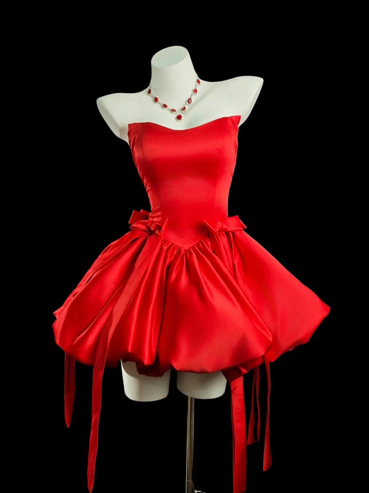 Pretty Ball Gown Sweetheart Red With Bow-knot Senior Inspo Graduation High School Homecoming Dresses N4515