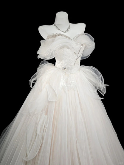 Chic Wedding Dresses Ball Gown Off The Shoulder Garden White Sequin Vintage Wedding Dress N4539