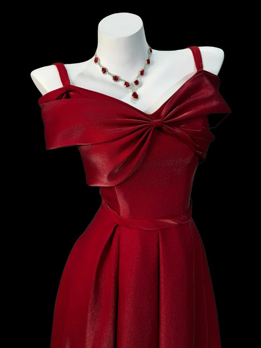 Princess Prom Dresses Formal A Line Spaghetti Strap Burgundy Long Party Gowns N4554