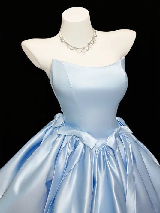 Pretty Ball Gown Strapless Light Sky Blue With Bow-knot Senior Inspo Graduation High School Homecoming Dresses N4529