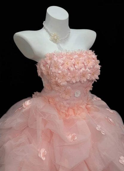 Hübsches Ballkleid, trägerlos, blau mit 3D-Blumen, Senior-Inspiration Abschlussball High School Homecoming Kleider N4517