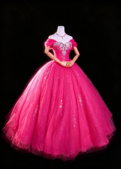 Robe de bal princesse rose vif à épaules dénudées, robe longue pour quinceañera, doux 15 16, Vestido de princesa RB4475