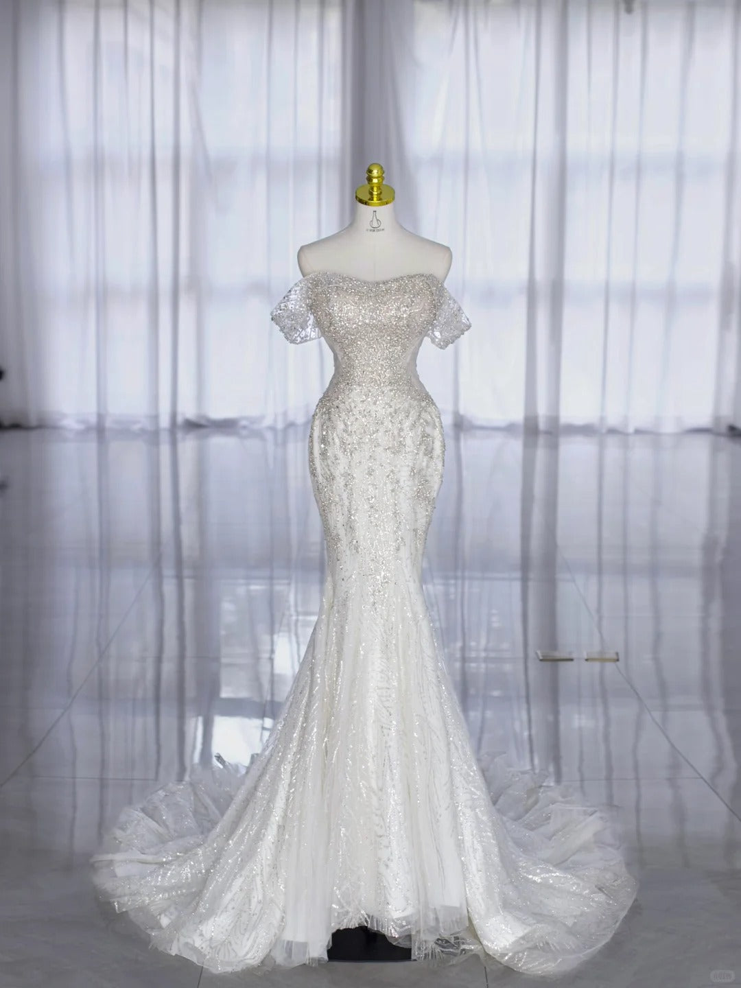 Robes de mariée sirène modestes, épaule dénudée, sequin avec perles, longue robe de mariée N2997