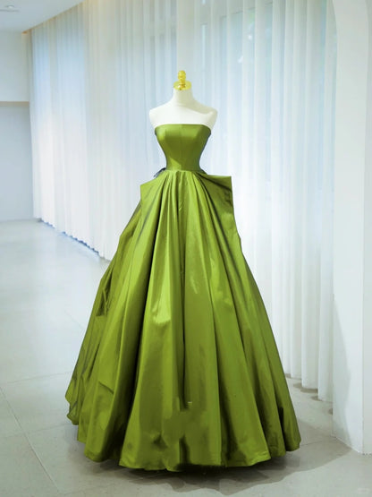 Elegantes Ballkleid Trägerlos Grün Satin Langes Abendkleid 18. Geburtstag Abschlussballkleider N2846